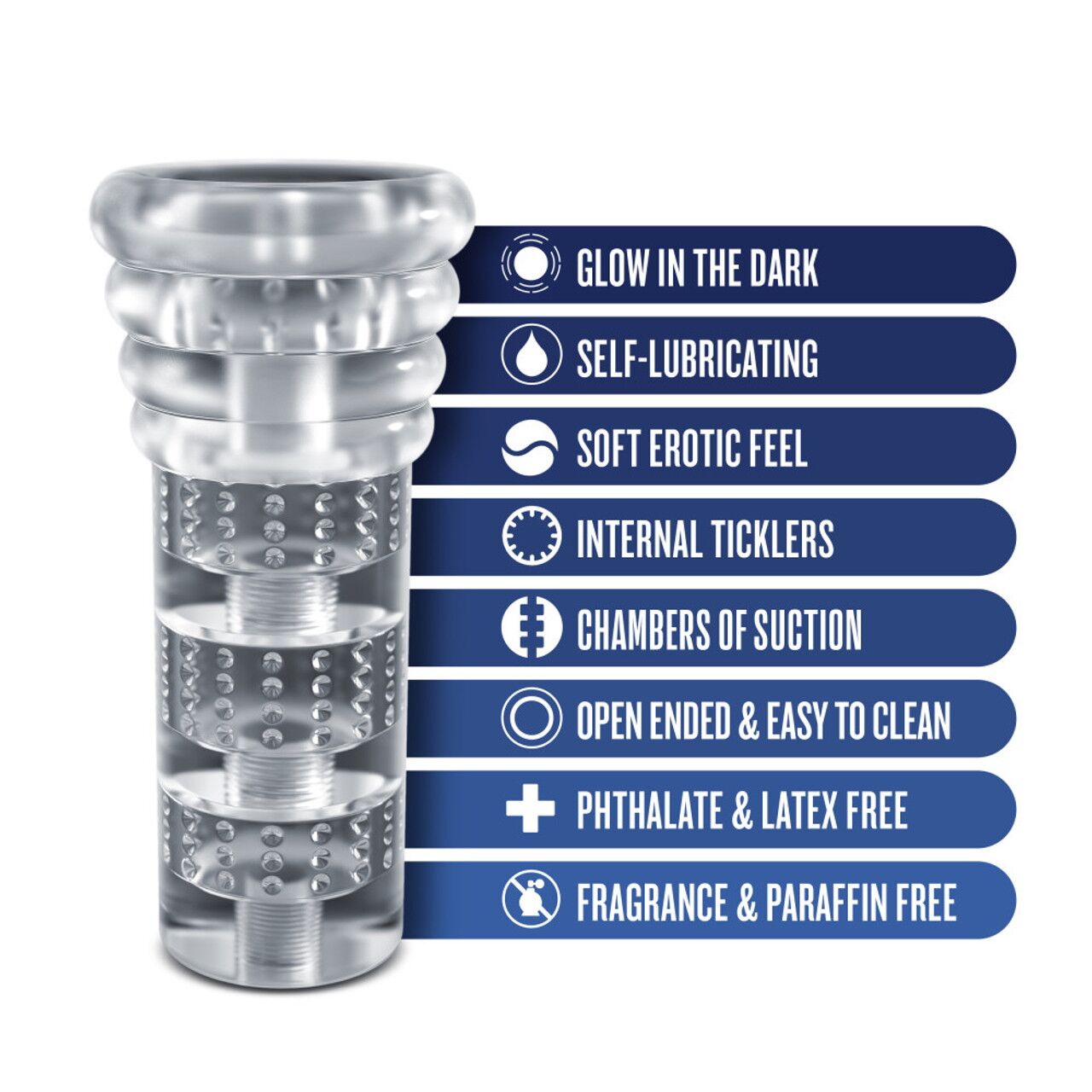 Мастурбатор Blush Rize – Luz Glow in the Dark Masturbator – Clear, всмоктування, світиться в темряві