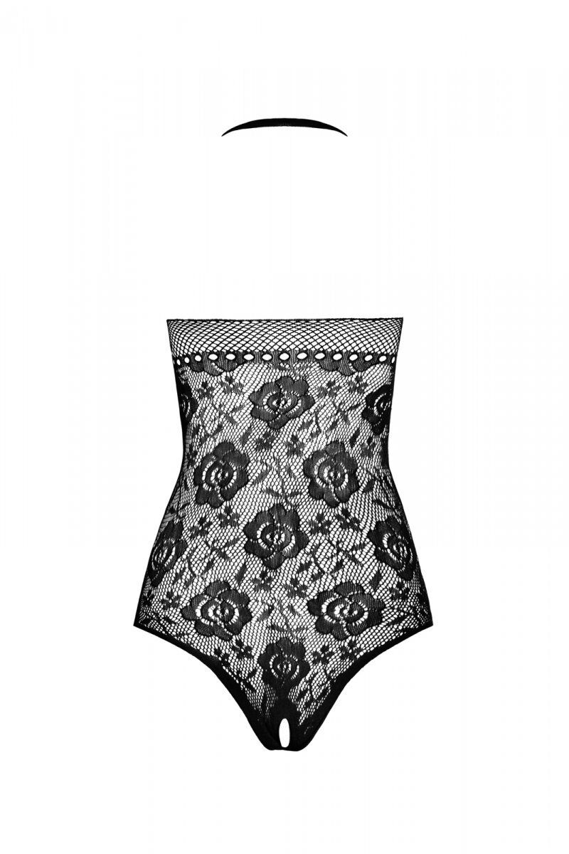 Бодистокинг с имитацией корсетной шнуровки Passion BS094 One Size, black, цветочный узор, с доступом