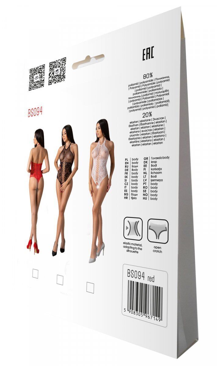 Бодистокинг с имитацией корсетной шнуровки Passion BS094 One Size, red, цветочный узор, с доступом