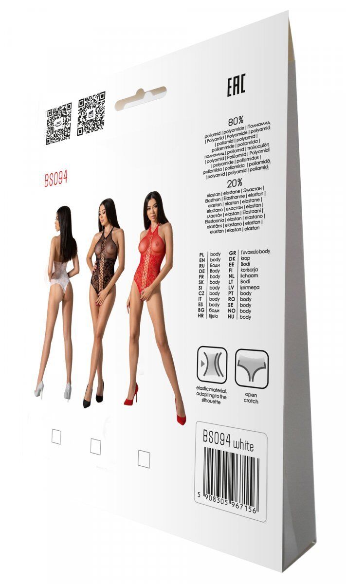 Бодистокинг с имитацией корсетной шнуровки Passion BS094 One Size, white, цветочный узор, с доступом