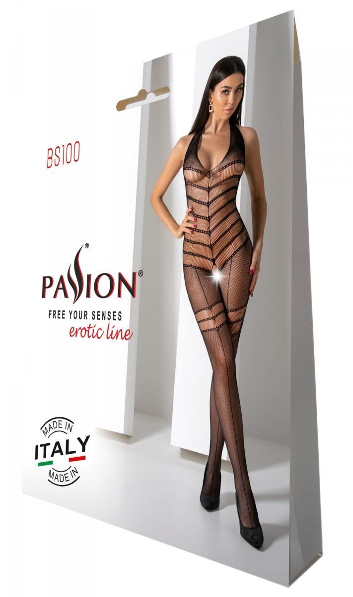 Бодистокинг с плетением на животике Passion BS100 One Size, black, декоративный шов, с доступом