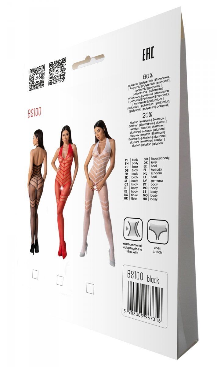 Бодистокинг с плетением на животике Passion BS100 One Size, black, декоративный шов, с доступом