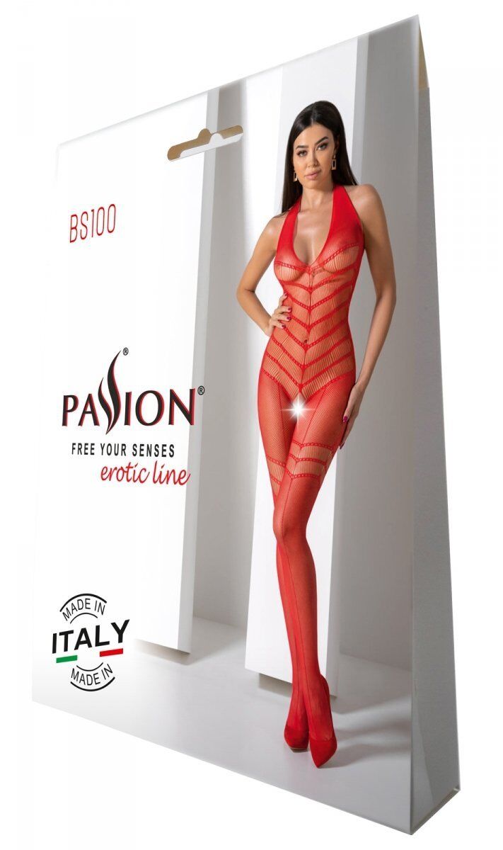 Бодистокинг с плетением на животике Passion BS100 One Size, red, декоративный шов, с доступом