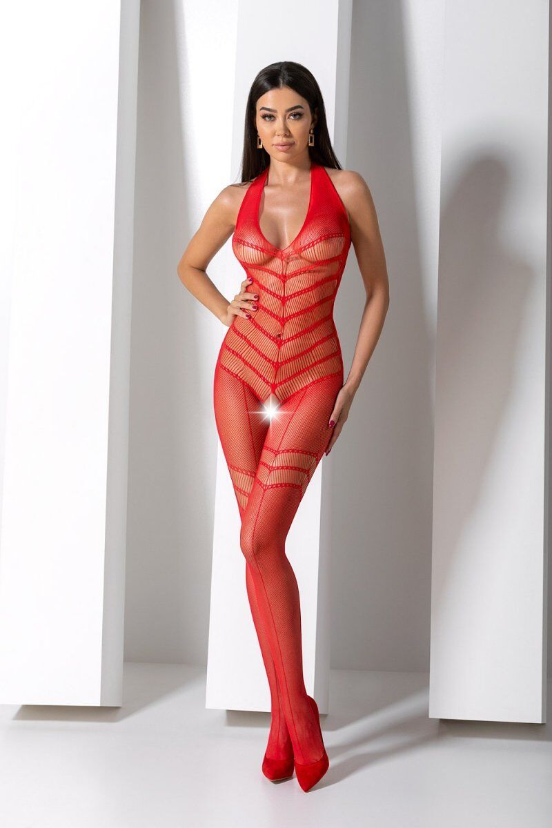 Бодистокинг с плетением на животике Passion BS100 One Size, red, декоративный шов, с доступом