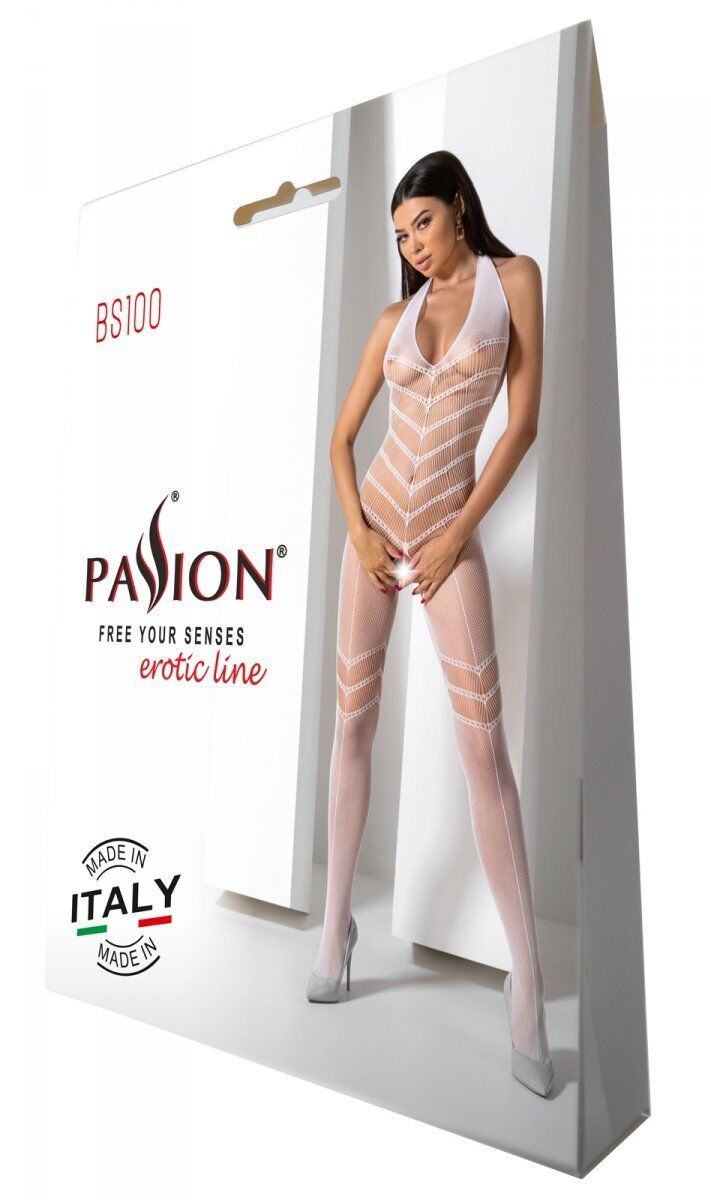 Бодистокинг с плетением на животике Passion BS100 One Size, white, декоративный шов, с доступом