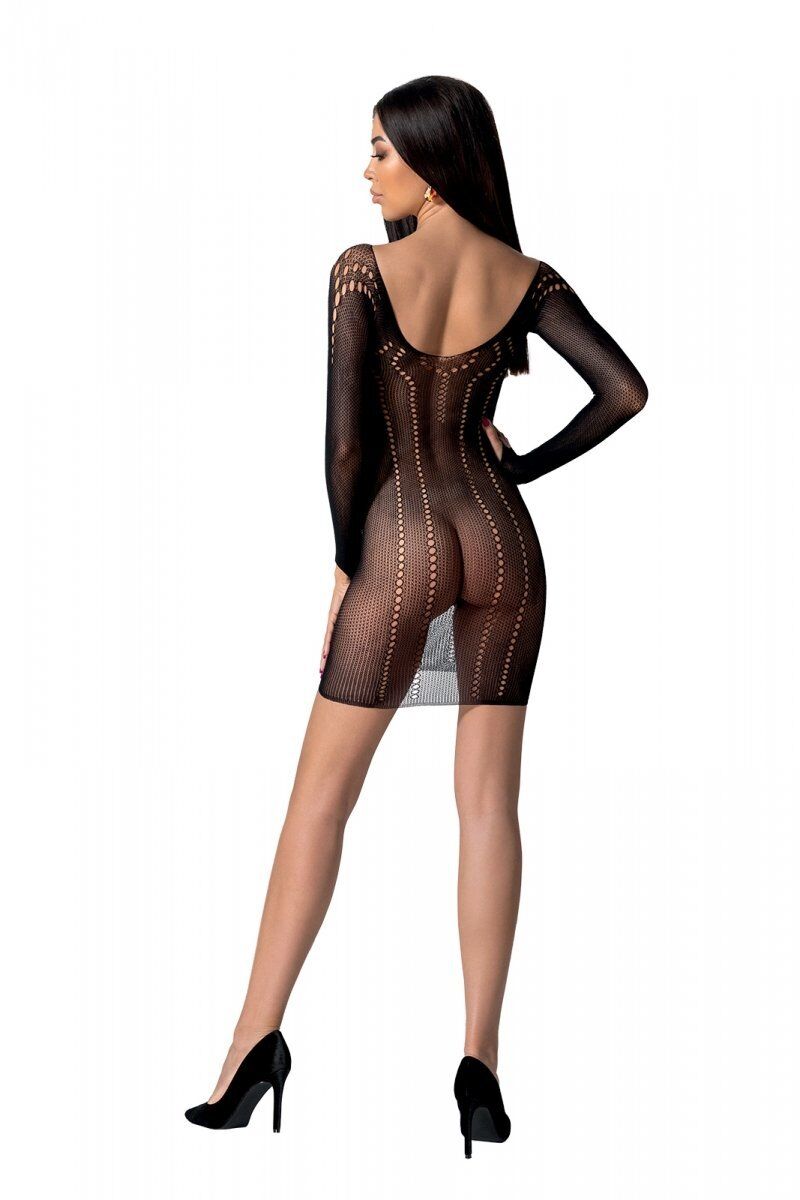 Полупрозрачное мини-платье Passion BS101 One Size, black, рукава-митенки