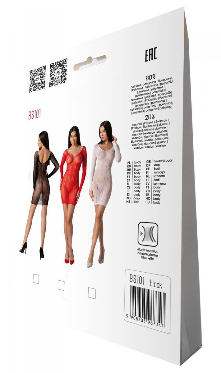 Полупрозрачное мини-платье Passion BS101 One Size, black, рукава-митенки