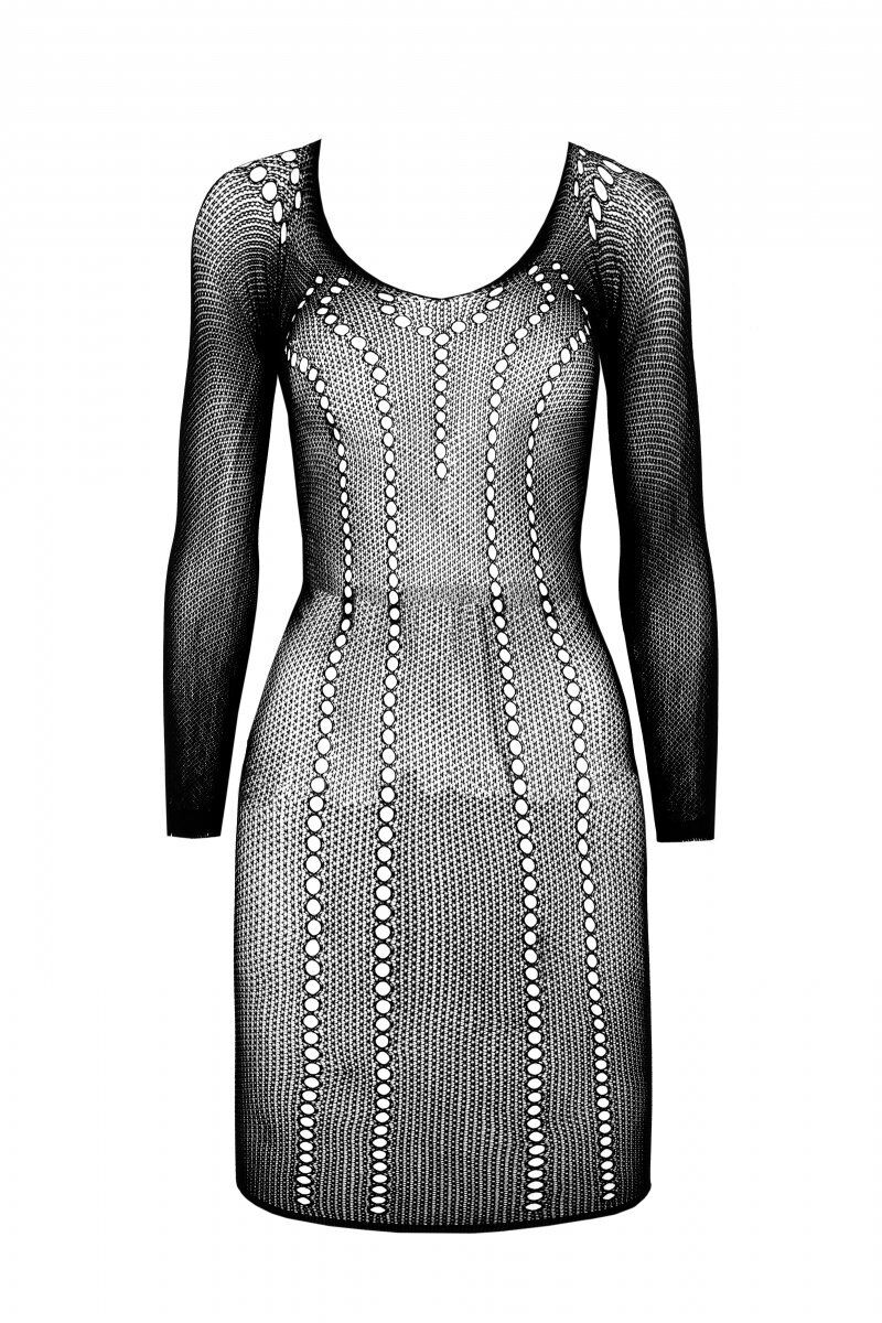 Полупрозрачное мини-платье Passion BS101 One Size, black, рукава-митенки