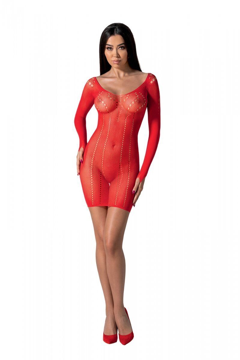 Полупрозрачное мини-платье Passion BS101 One Size, red, рукава-митенки