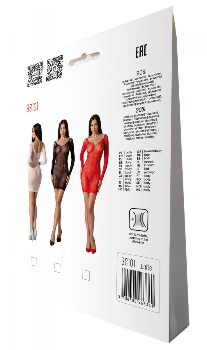 Полупрозрачное мини-платье Passion BS101 One Size, white, рукава-митенки