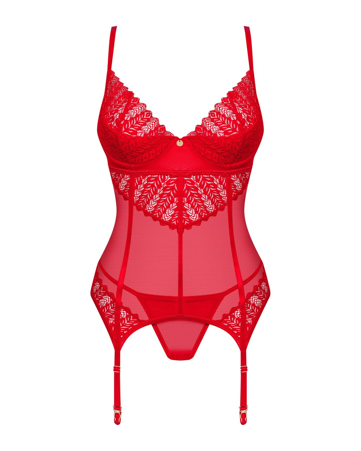 Комплект корсет та стрінги Obsessive Ingridia corset & thong XS/S, червоний