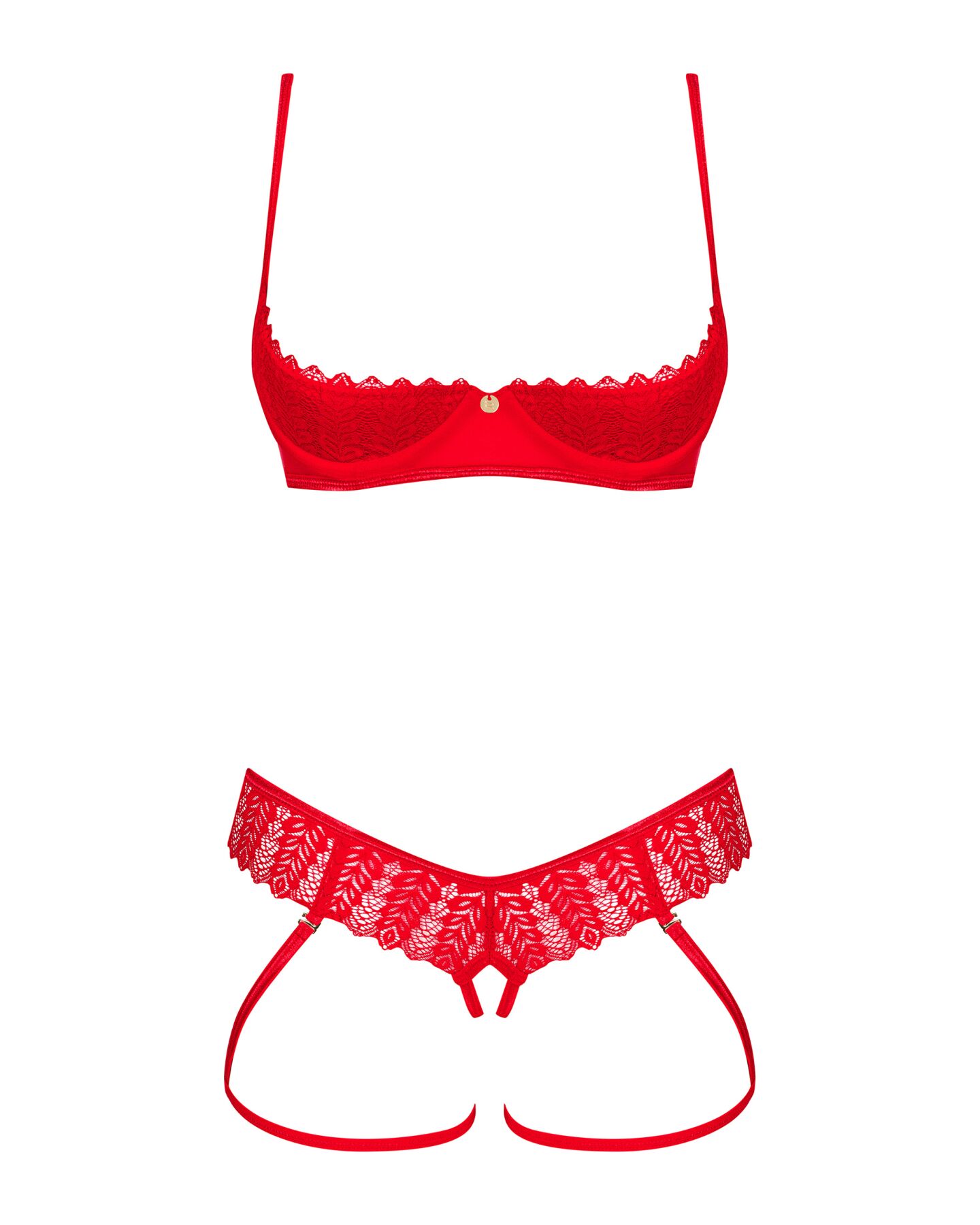 Комплект Obsessive Ingridia 2-pcs crotchless set XL/2XL, червоний, з доступом, відкриті груди