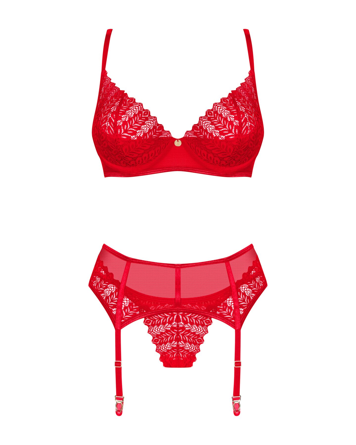Комплект Obsessive Ingridia 3-pcs set XL/2XL, червоний, бюстгальтер, стрінги, пояс