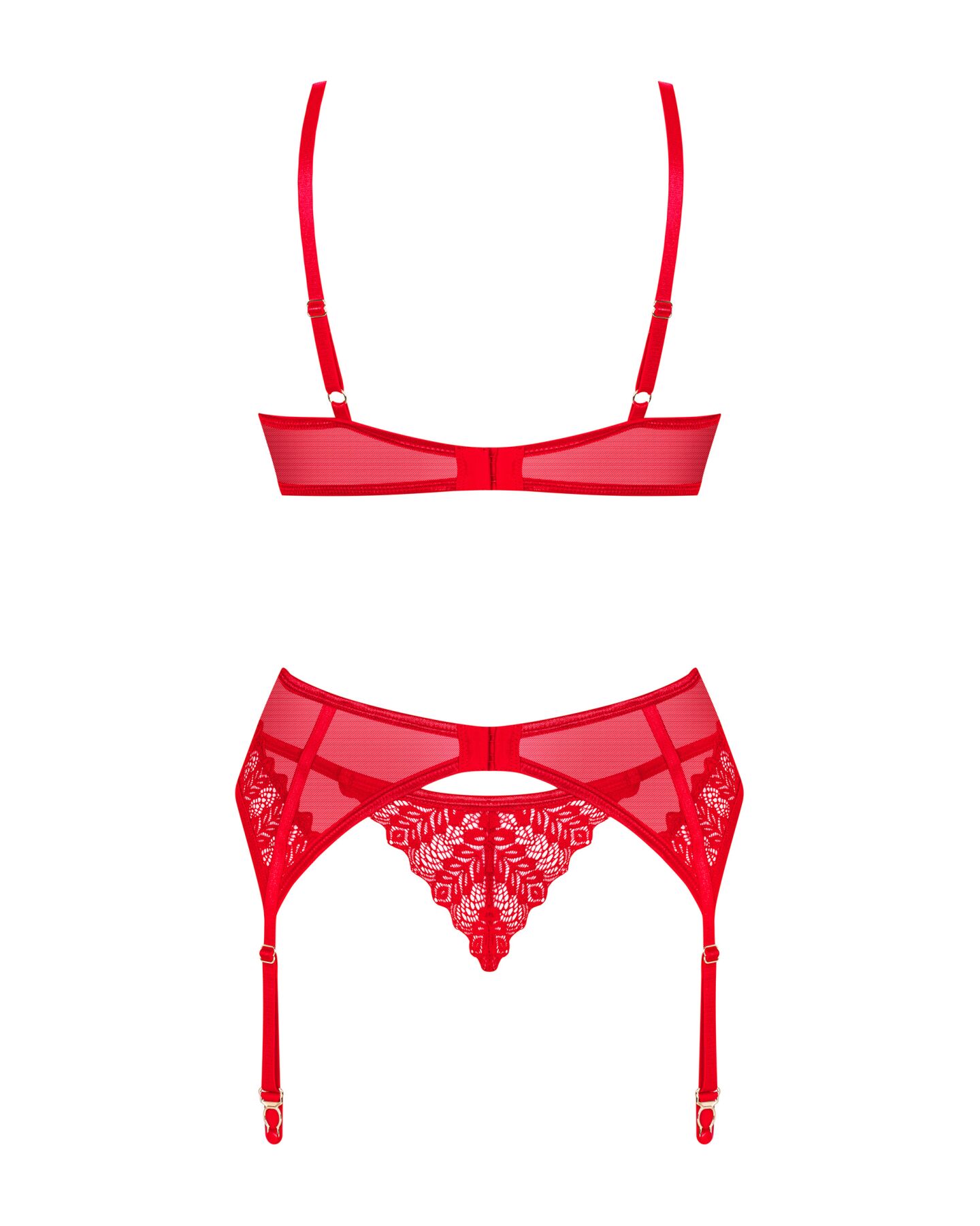 Комплект Obsessive Ingridia 3-pcs set XL/2XL, червоний, бюстгальтер, стрінги, пояс