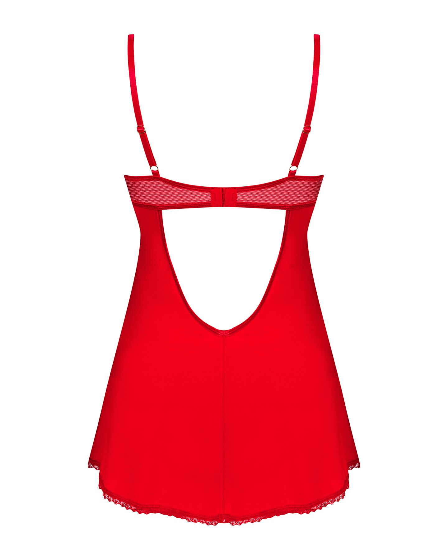 Пеньюар Obsessive Ingridia chemise & thong XS/S, червоний, сорочка, стрінги