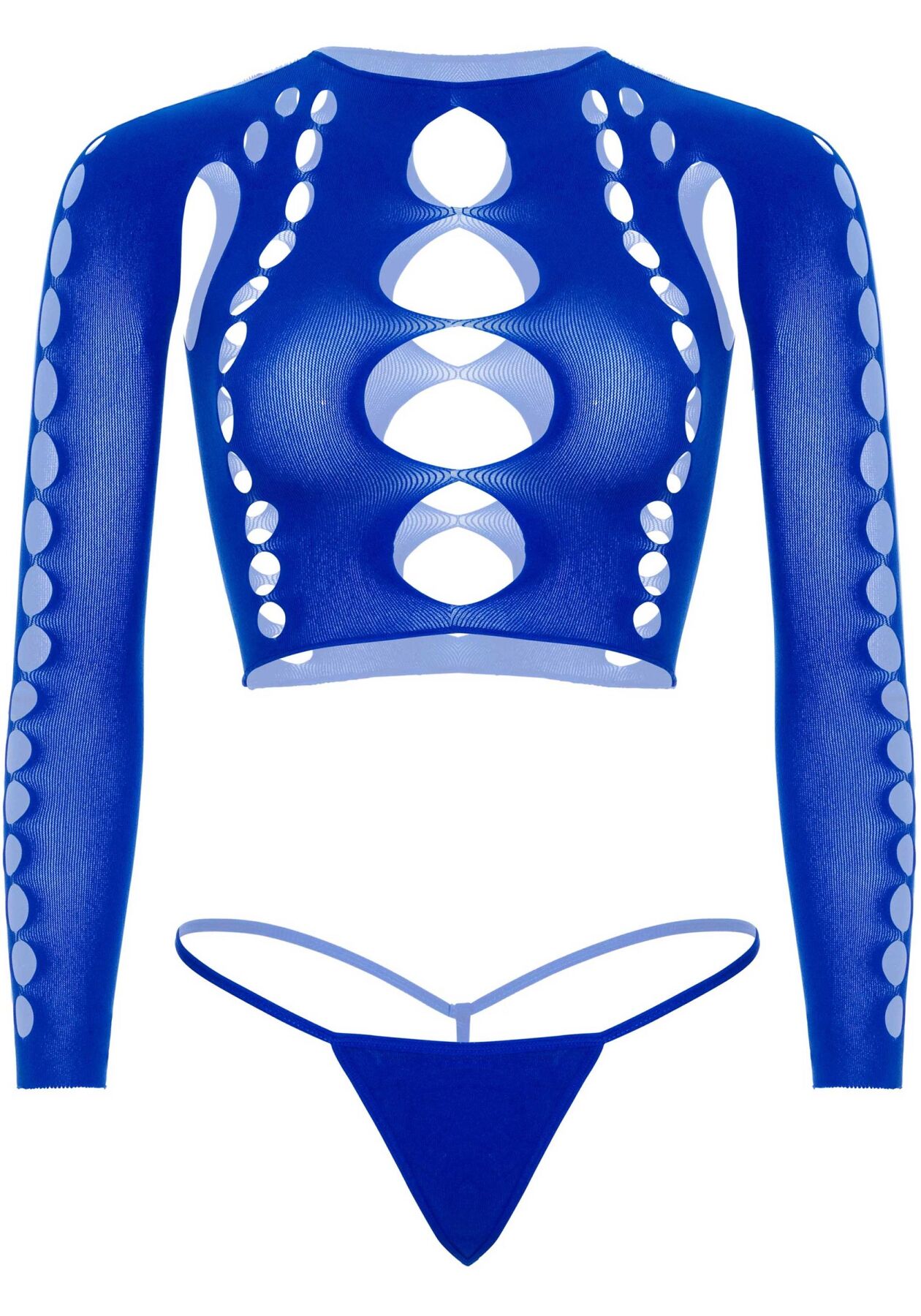 Комплект безшовної білизни Leg Avenue Long sleeve crop top & string Royal Blue One Size, топ, стрінги