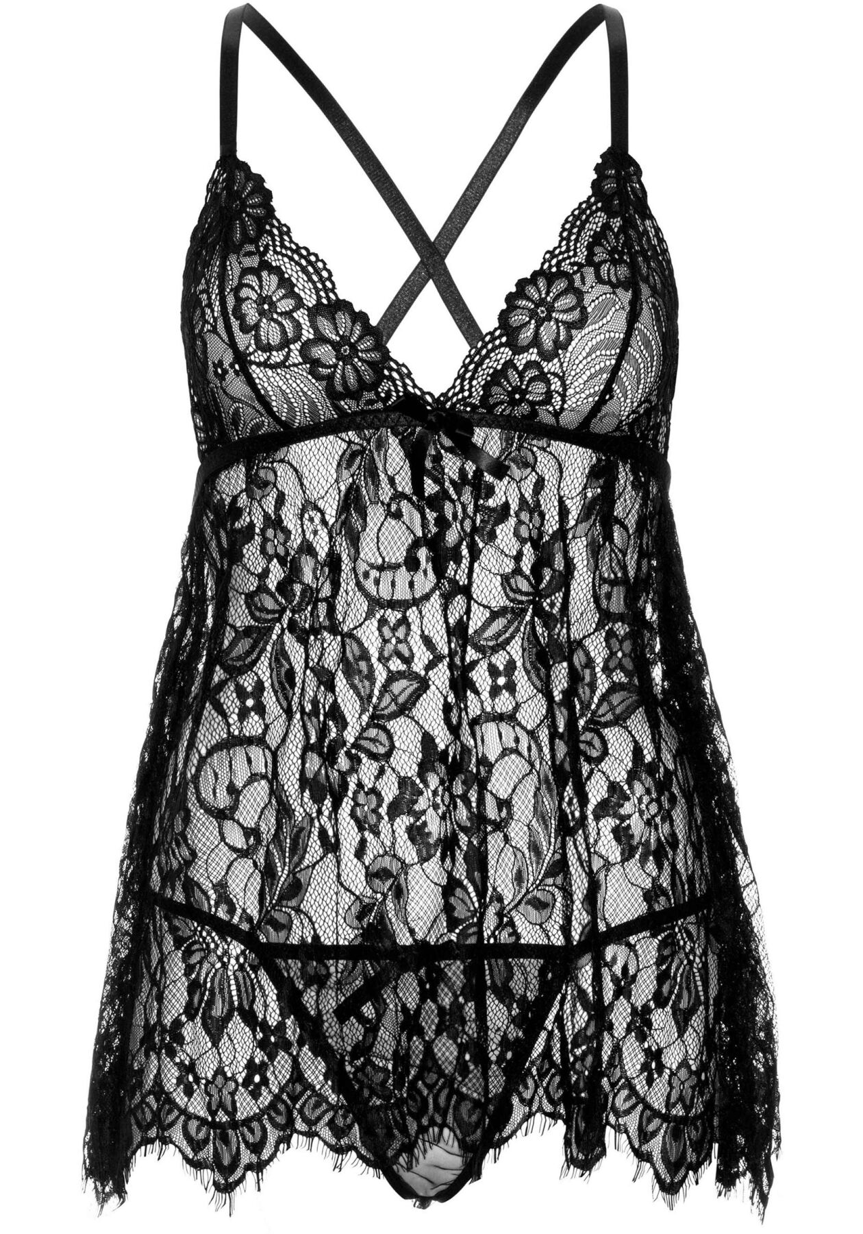 Сорочка беби-долл Leg Avenue Floral lace babydoll & string Black L, стринги