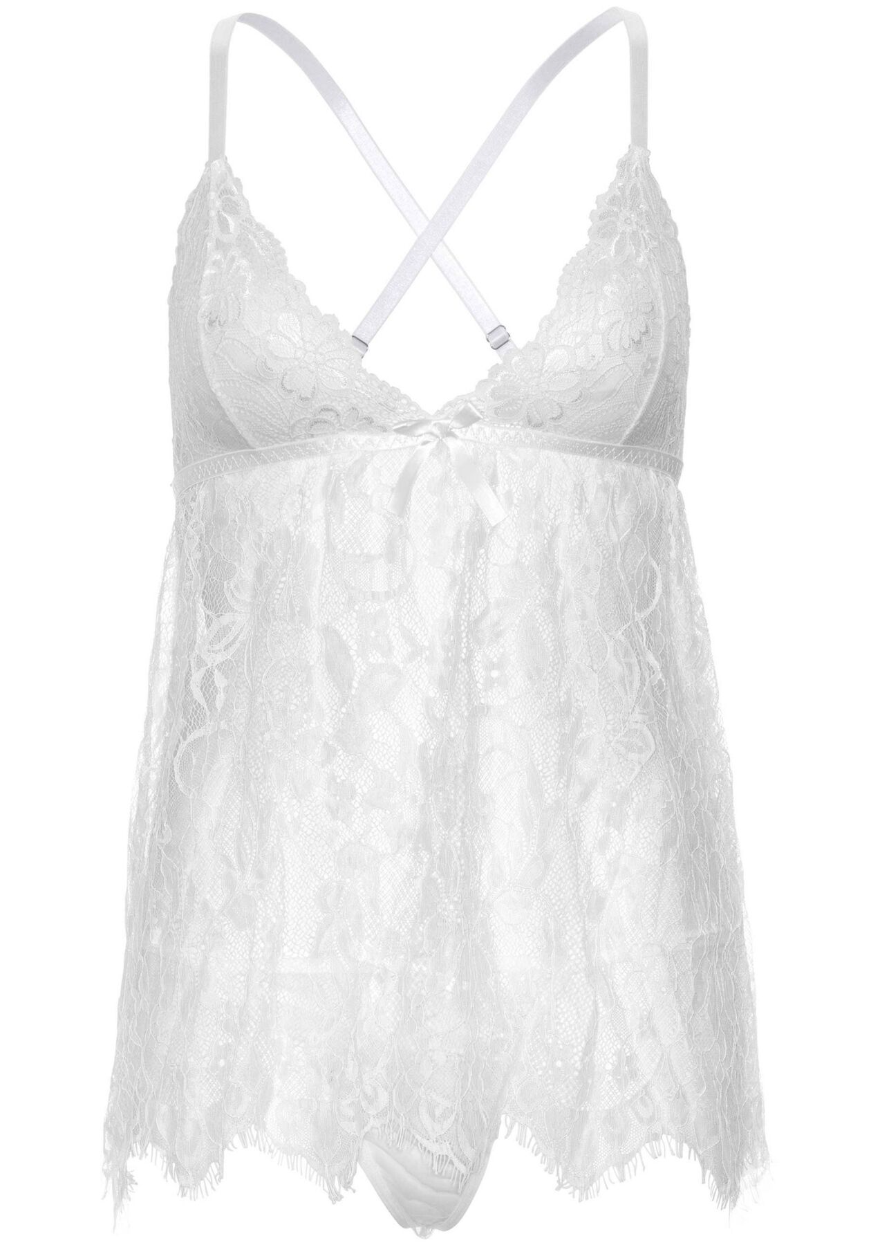 Сорочка беби-долл Leg Avenue Floral lace babydoll & string White L, стринги