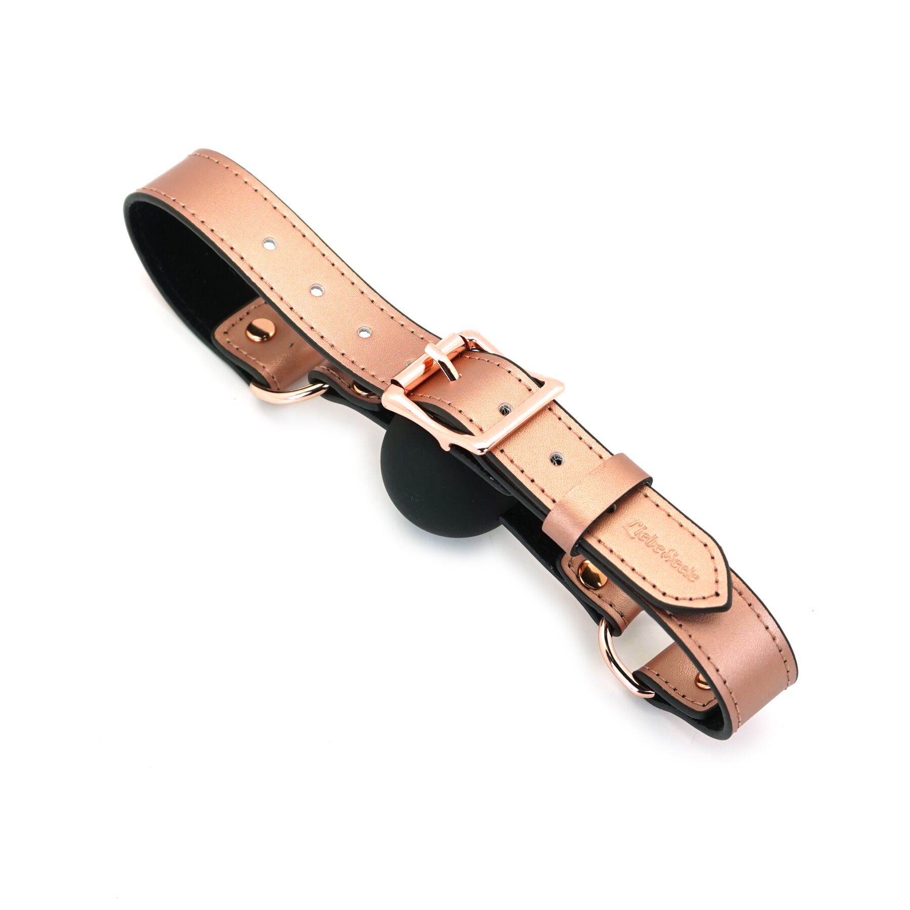 Кляп Liebe Seele Rose Gold Memory Ball Gag, силіконова кулька, діаметр 4,3 см, шкіряний ремінець