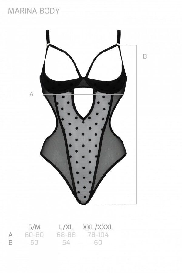 Эротическое боди Passion MARINA BODY, XXL/XXXL, black, с открытыми чашками