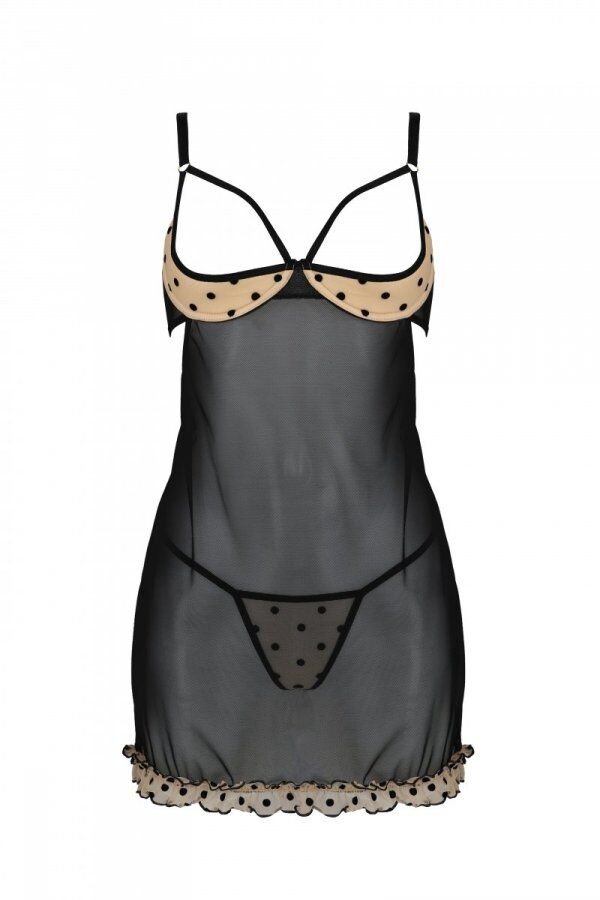 Эротический пеньюар Passion MARINA CHEMISE, S/M, beige