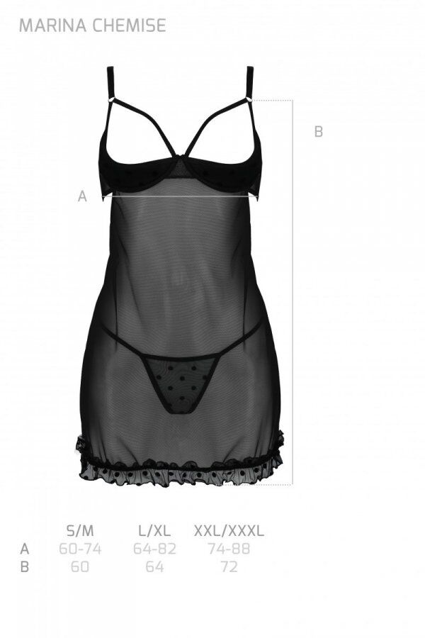 Эротический пеньюар Passion MARINA CHEMISE, XXL/XXXL, black