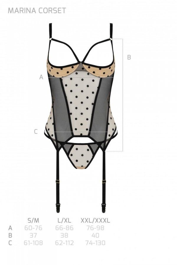 Корсет Passion MARINA CORSET, L/XL, beige, з відкритими чашками