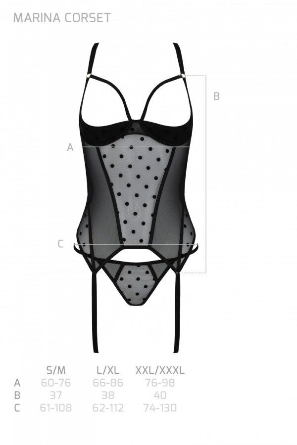 Корсет Passion MARINA CORSET, S/M, black, з відкритими чашками
