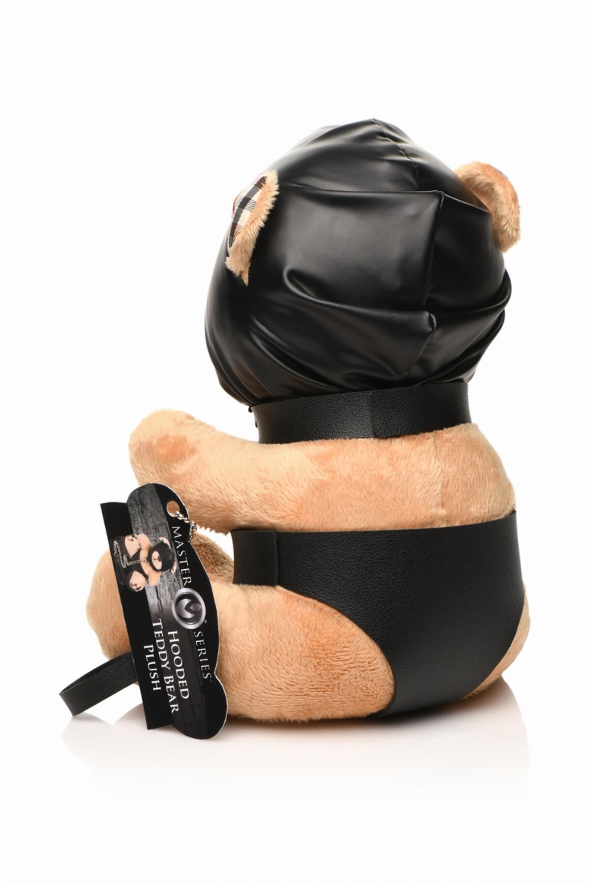 Плюшевий ведмедик HOODED Teddy Bear БДСМ у шкіряному капюшоні з повідцем, 23x16x12 см