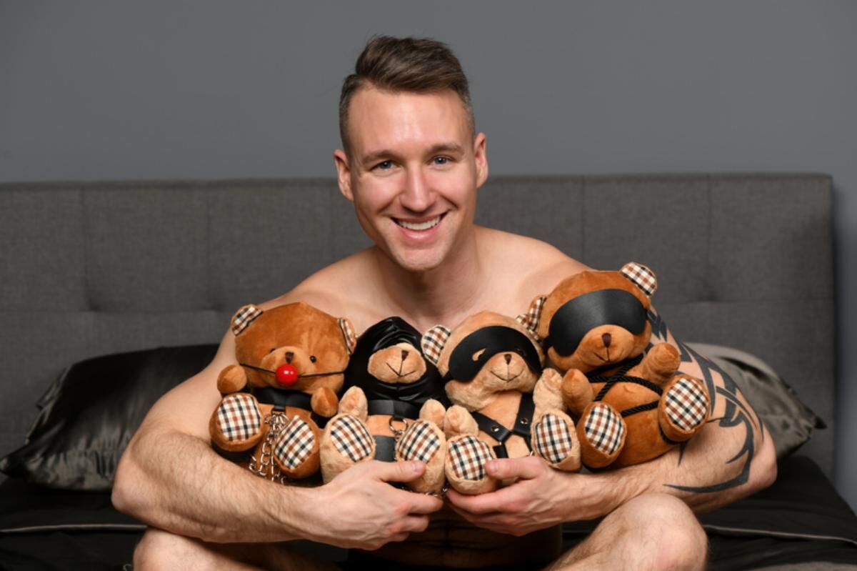 Плюшевий ведмедик ROPE Teddy Bear БДСМ у шкіряній масці та обв’язці, 22x16x12 см
