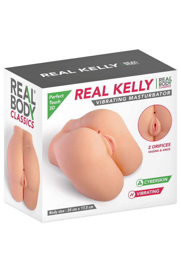 Мастурбатор-полуторс с вибрацией Real Body Real Kelly, вагина и анус, 24х17,5 см