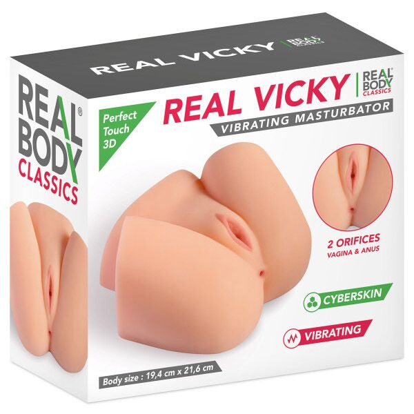 Мастурбатор-полуторс с вибрацией Real Body Real Vicky вагина и анус, 22х19 см