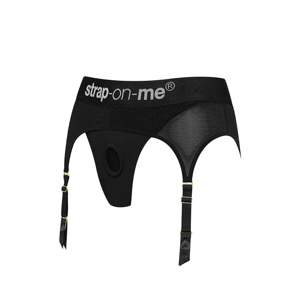 Трусики для страпона, S, с подвязками для чулок Strap-On-Me черные