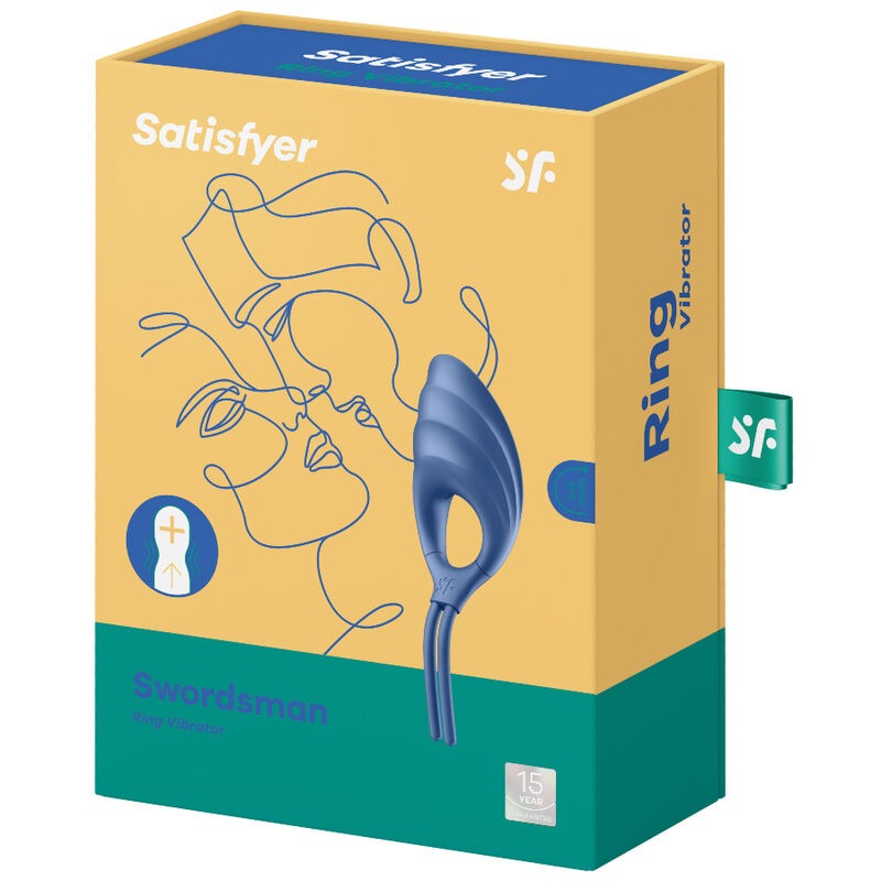 Регулируемое эрекционное кольцо Satisfyer Swordsman Camouflage с вибрацией, голубое