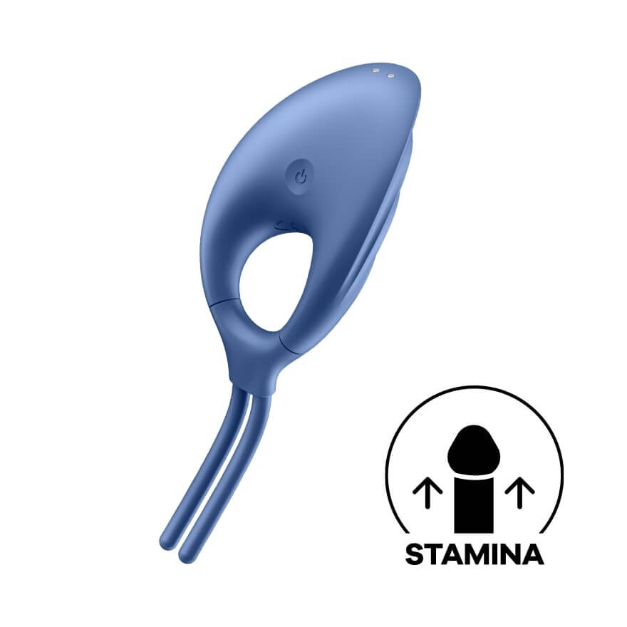 Регулируемое эрекционное кольцо Satisfyer Swordsman Camouflage с вибрацией, голубое