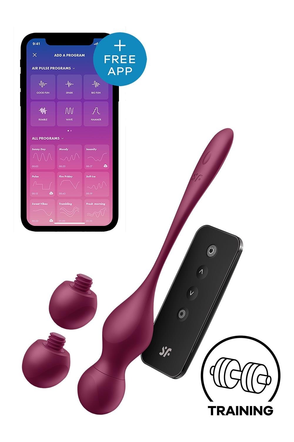 Кульки Кегеля з вібрацією Satisfyer Love Birds Vary та змінними вантажами, бордові