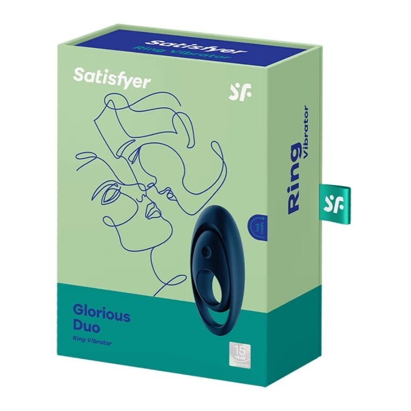 Кільце, що вібрує, для пеніса Satisfyer Glorious Duo зі стимуляцією яєчок і клітора, синє