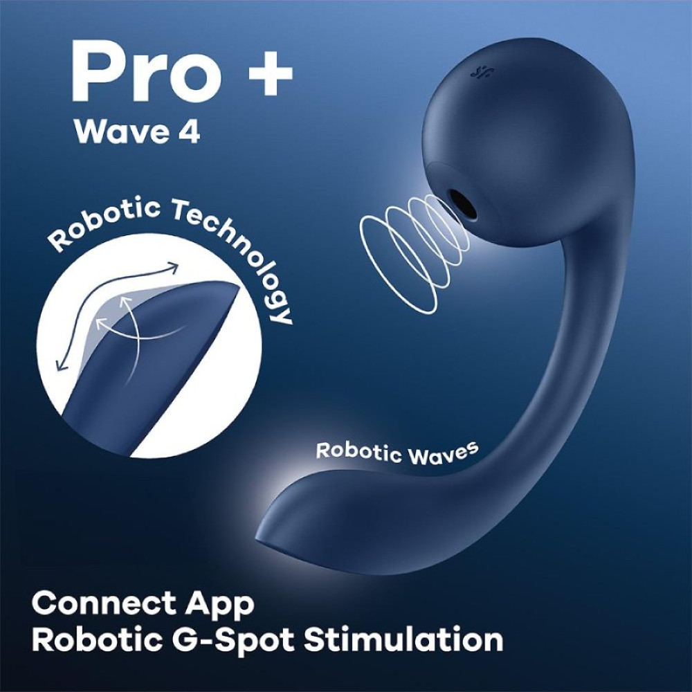 Вібратор для точки G та клітора Satisfyer Pro+ Wave 4 Connect App з додатком, синій