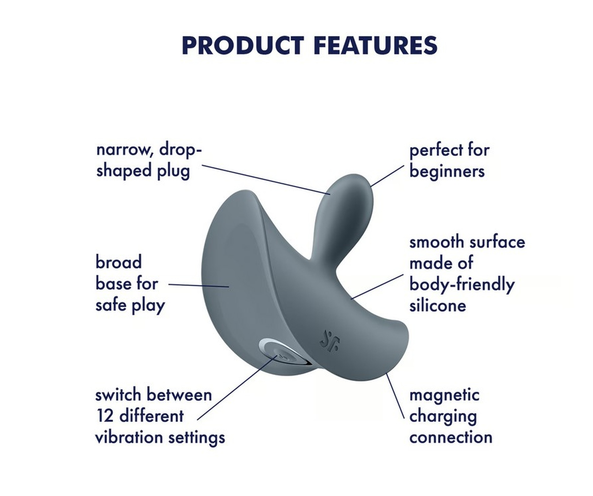 Тонка, краплинна пробка Satisfyer Booty Absolute Beginners 2 з вібрацією, сіра