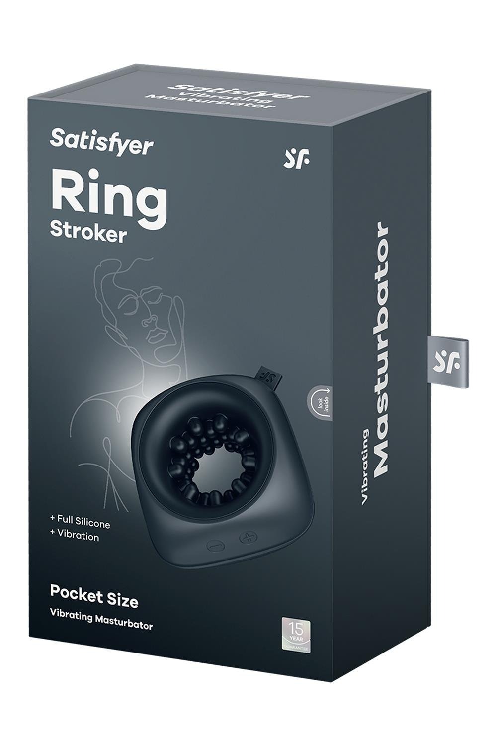 Мастурбатор-кільце з рельєфом Satisfyer Ring Stroker та вібрацією, чорний