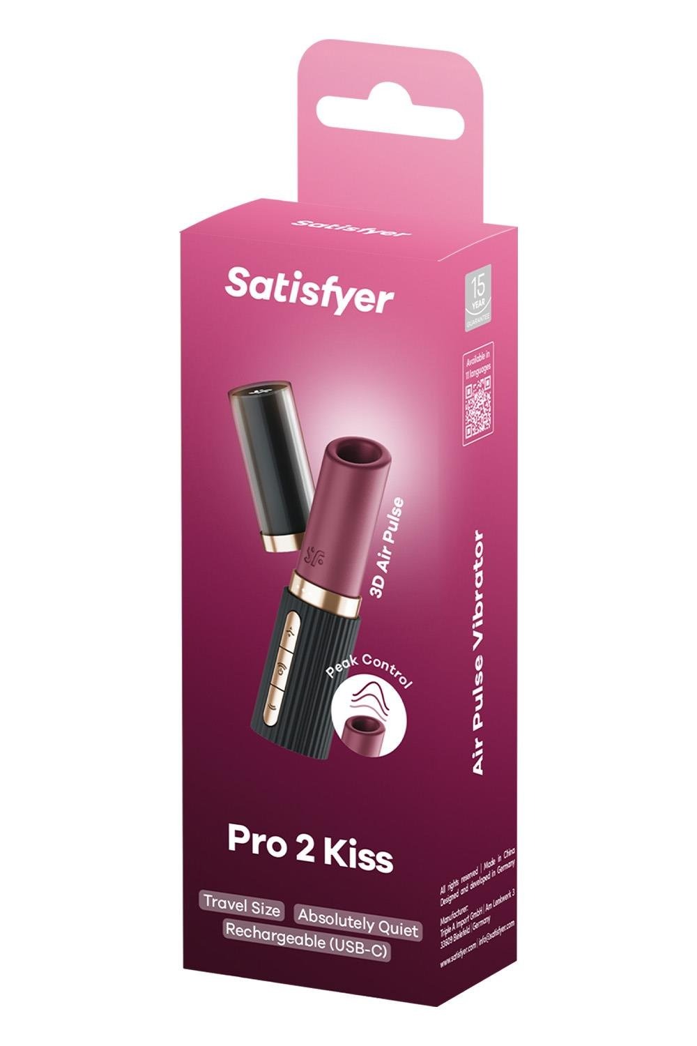 Вибратор в форме помады Satisfyer Pro 2 Kiss с вакуумной стимуляцией, красный