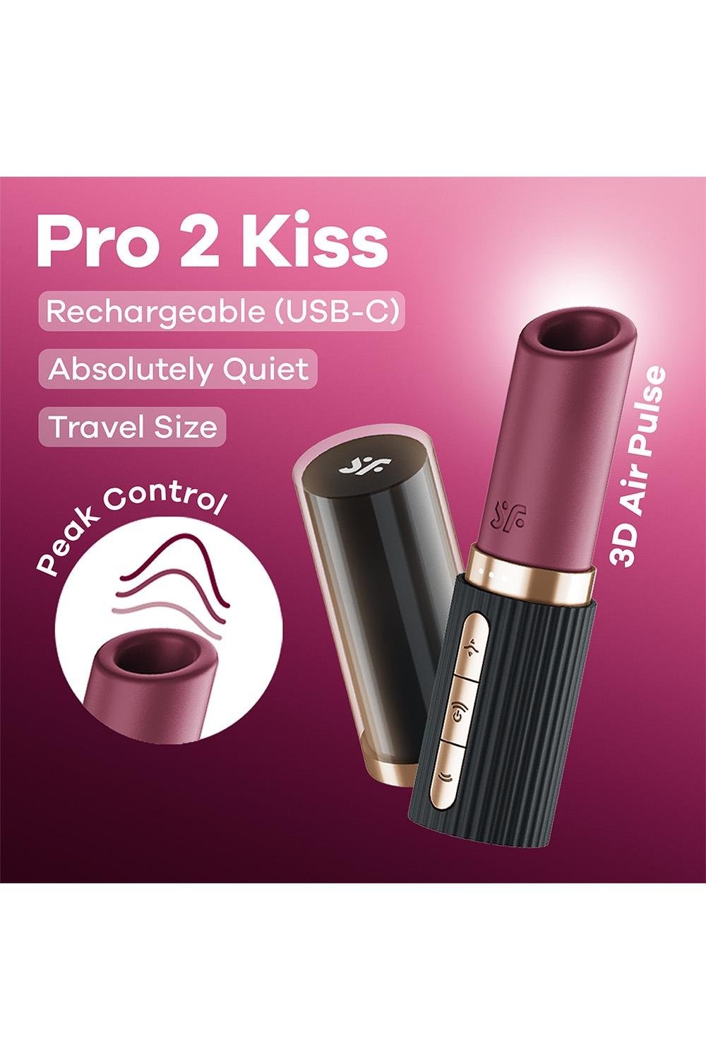 Вибратор в форме помады Satisfyer Pro 2 Kiss с вакуумной стимуляцией, красный