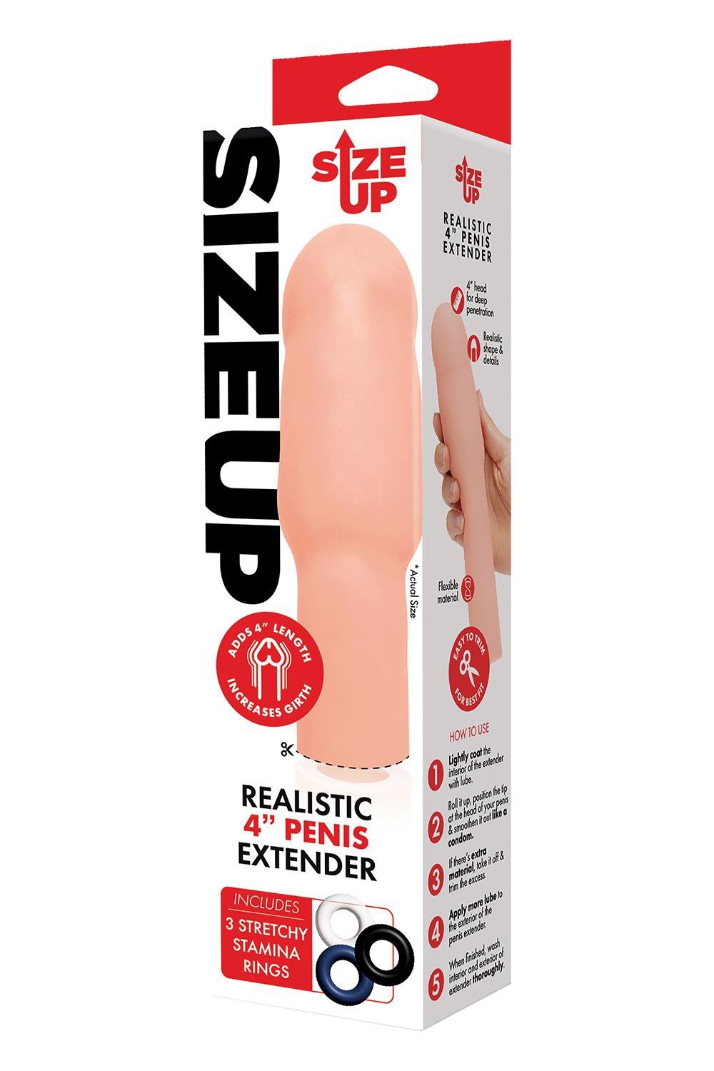 Насадка на пеніс Size-Up Penis Extender з 3 ерекційними кільцями в наборі, бежева