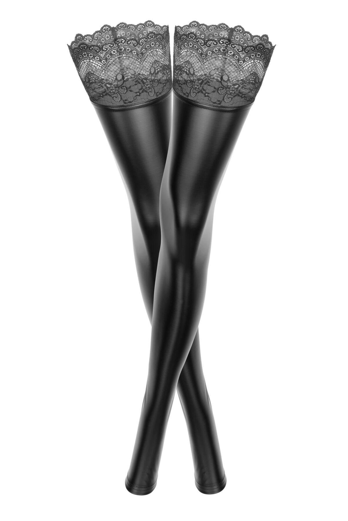Чулки с мокрым эффектом Noir Handmade F135 Powerwetlook stockings, 3XL, без мысков