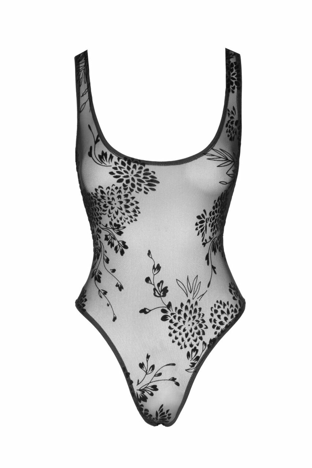 Боді Noir Handmade F242 Tulle body with patterned flock embroidery, L