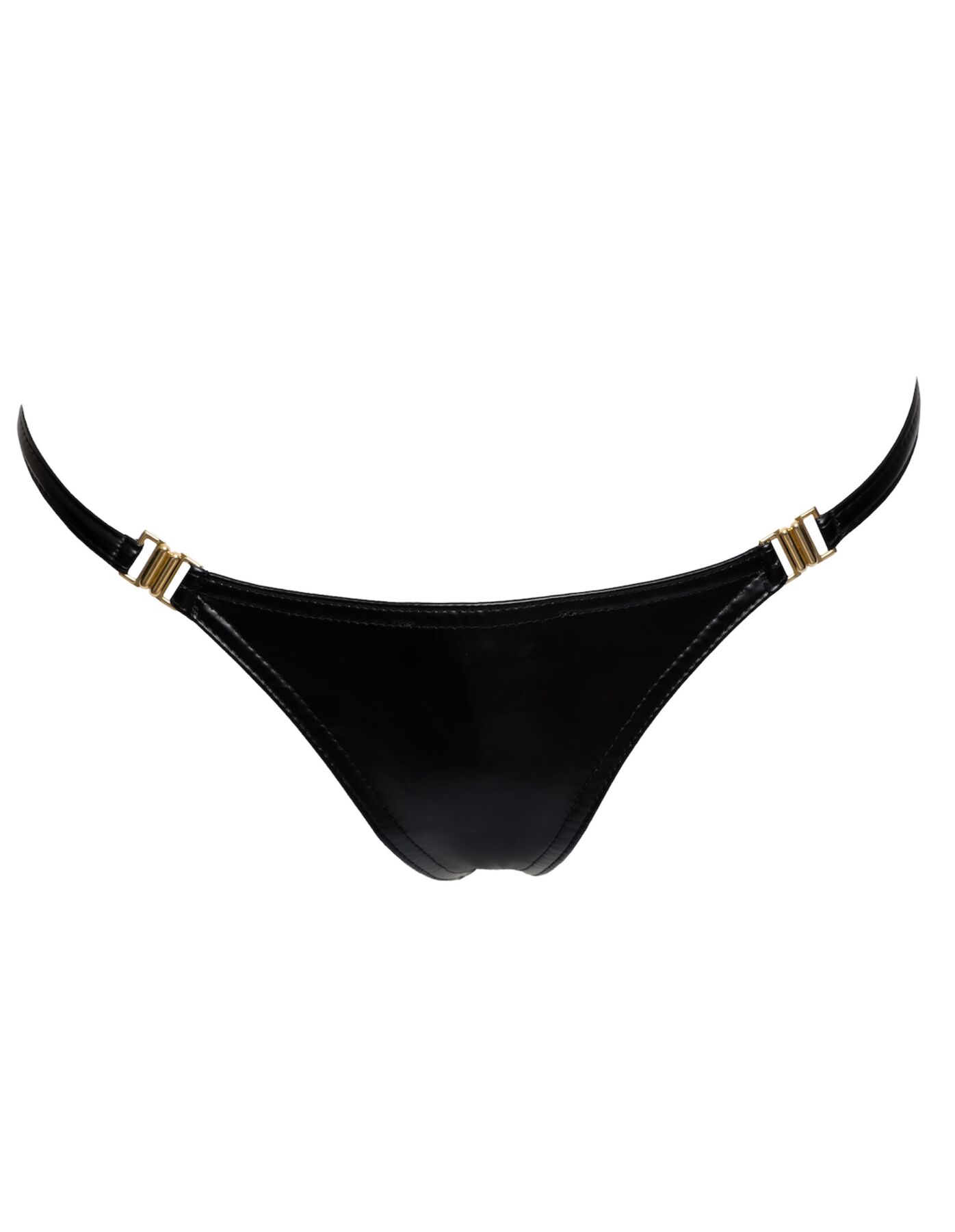 Трусики з мокрим ефектом Noir Handmade P008 Powerwetlook panty with gold clasp, M, на застібках