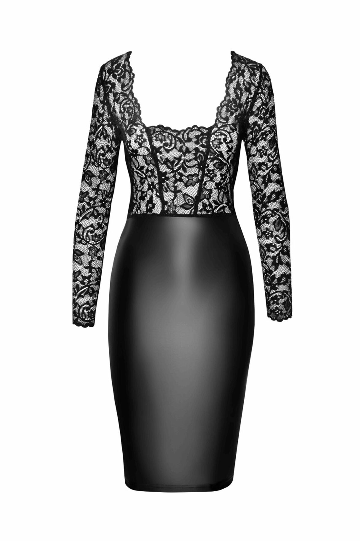 Сукня Noir Handmade F295 Euphoria, L, black, мереживо, глибоке декольте, спідниця міді під латекс