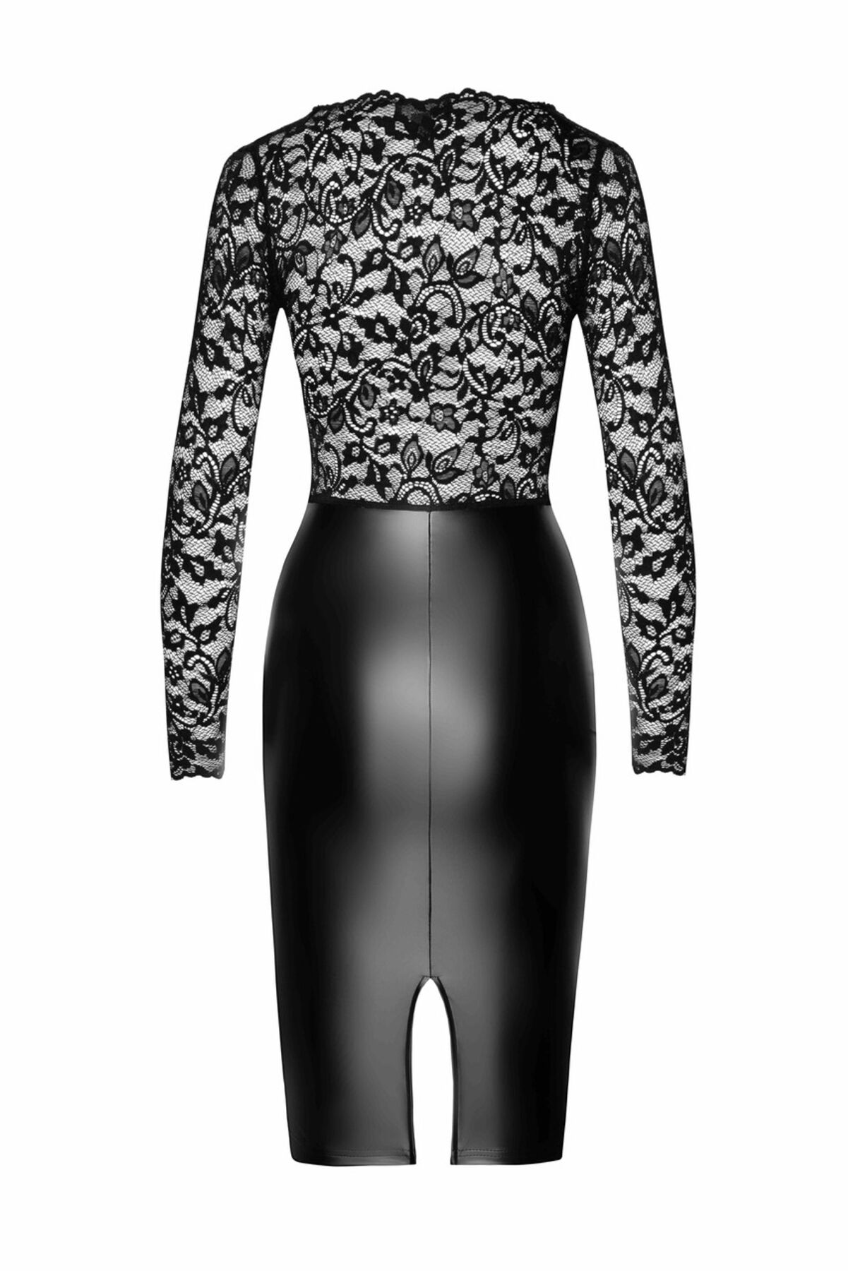 Сукня Noir Handmade F295 Euphoria, 3XL, black, мереживо, глибоке декольте, спідниця міді під латекс