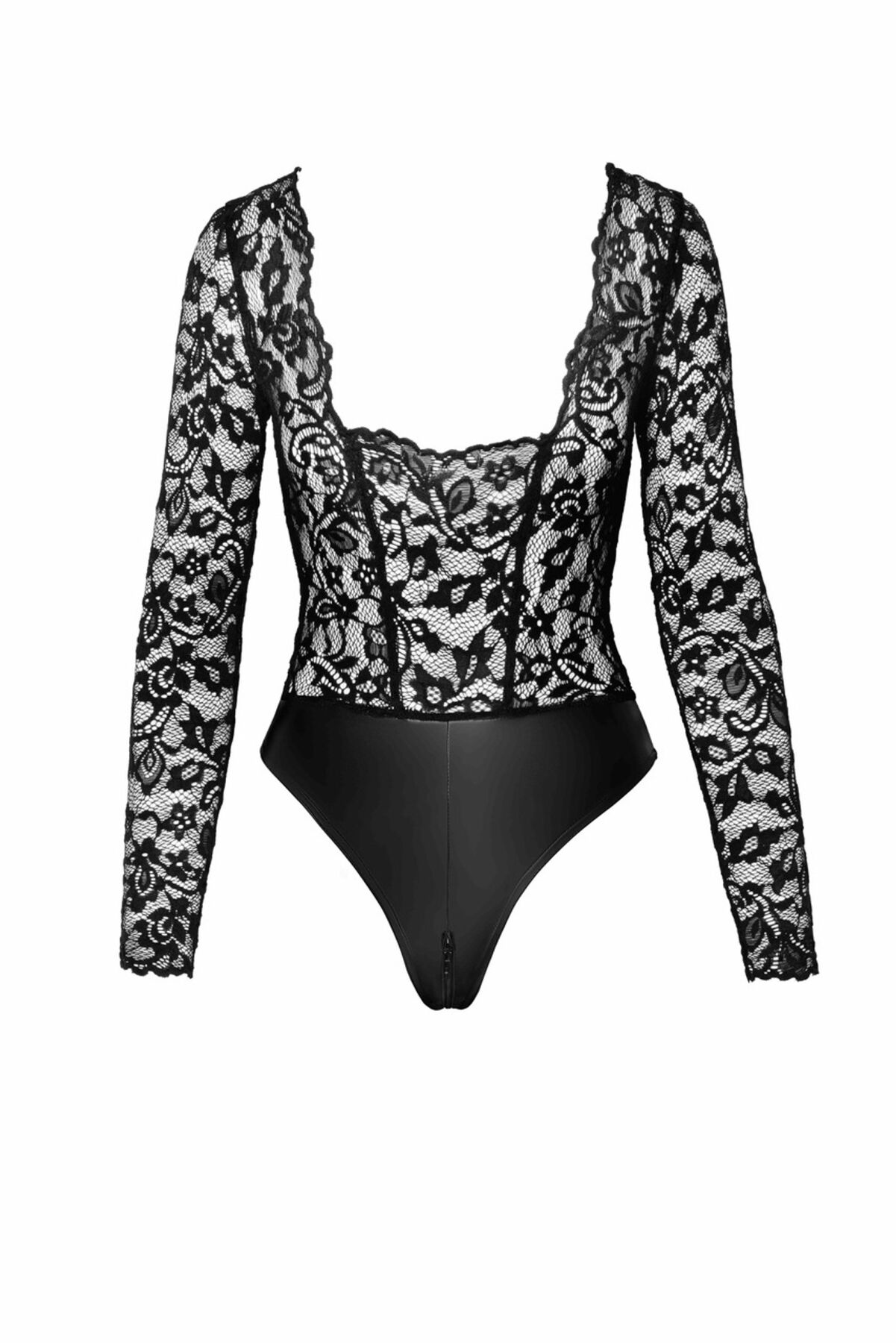 Боді Noir Handmade F296 Psyche, 3XL, мереживо, довгий рукав, низ під латекс, з доступом
