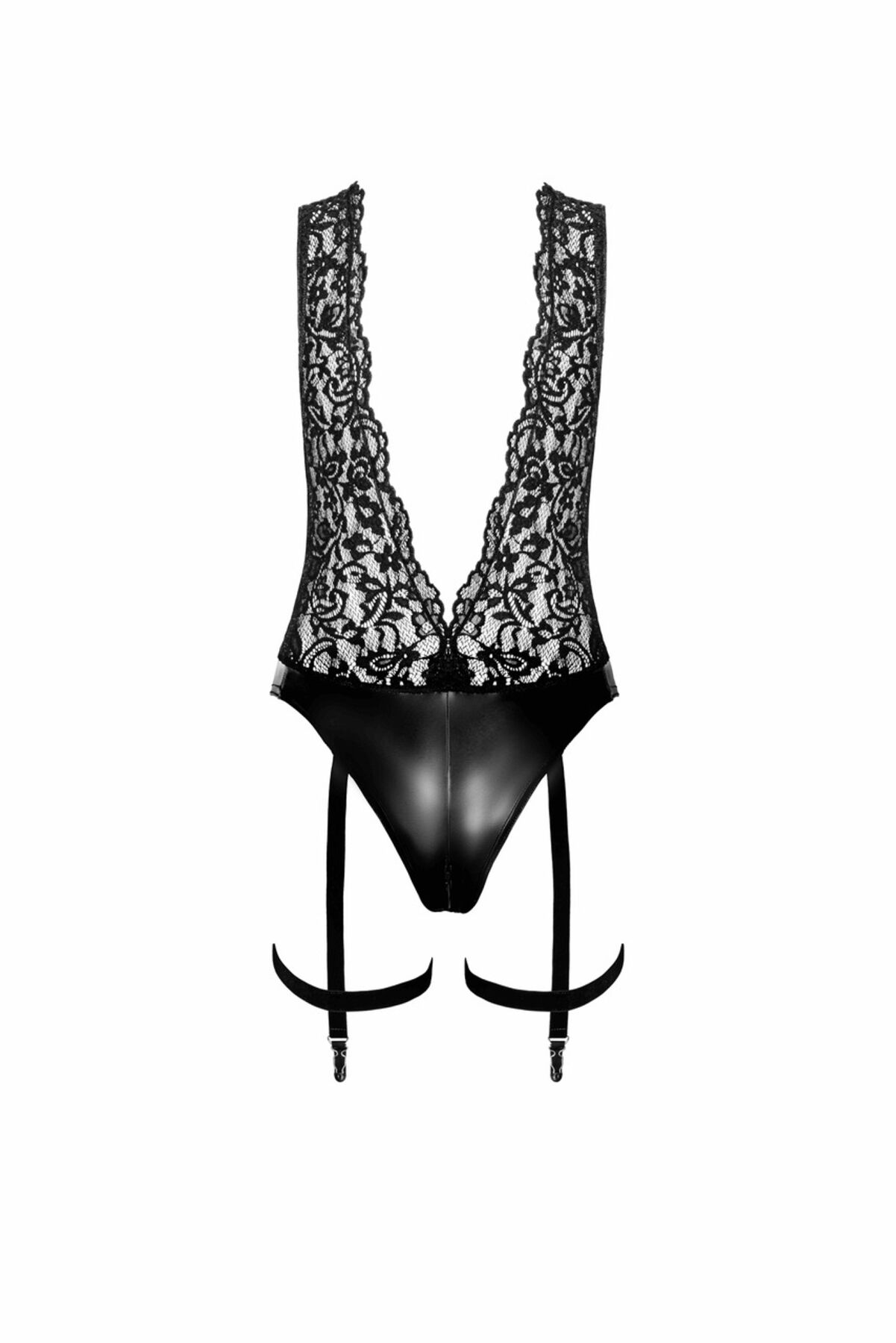 Боді Noir Handmade F297 Libido, S, чорне, мереживо, низ під латекс, відкритий доступ, гартери